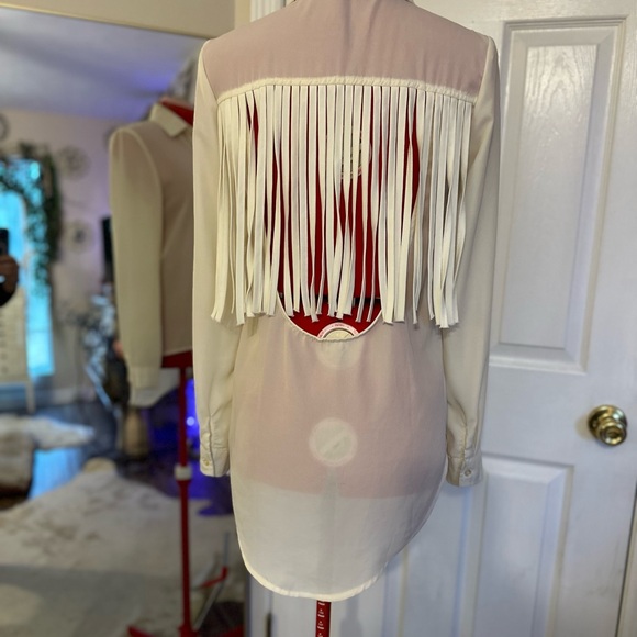 Chic Sheer Fringe Blouse - Picture 2 of 11